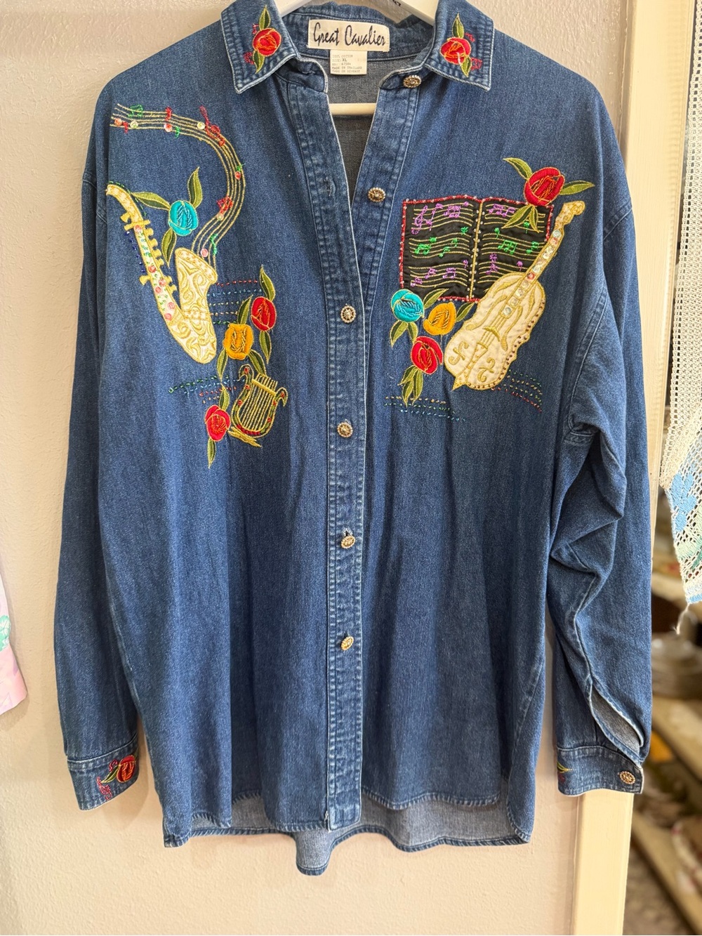 Great Gentlewomen Embroidered Denim Button-Down Shirt - Blue